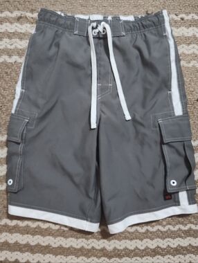 Tony Hawk Gray Cargo Swim Shorts with White Trim